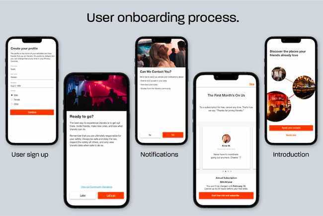 Showcase of the onboarding process for visneto app users