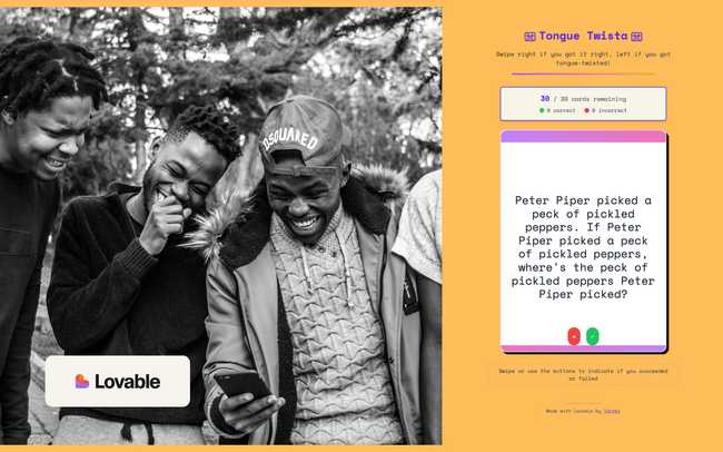 Image of Tongue Twista, the web app which allows users to try different tongue twisters.