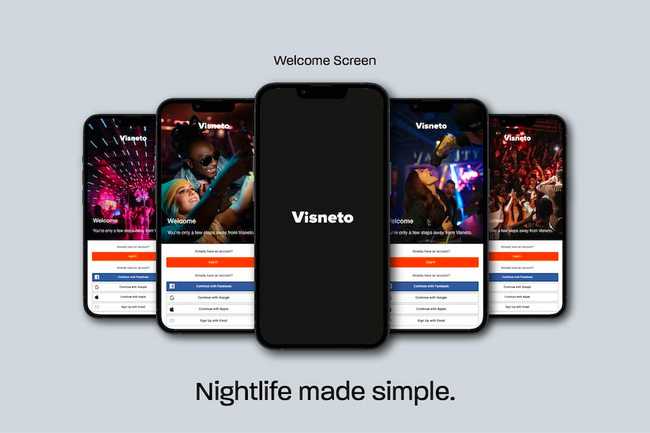 Image of 4 mockup welcome screens for visneto app users