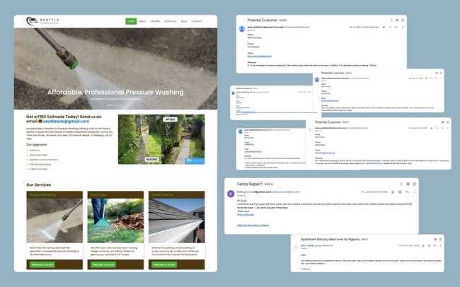 Image of a outdoor services website home page with the notification badges from email from customer contacts.